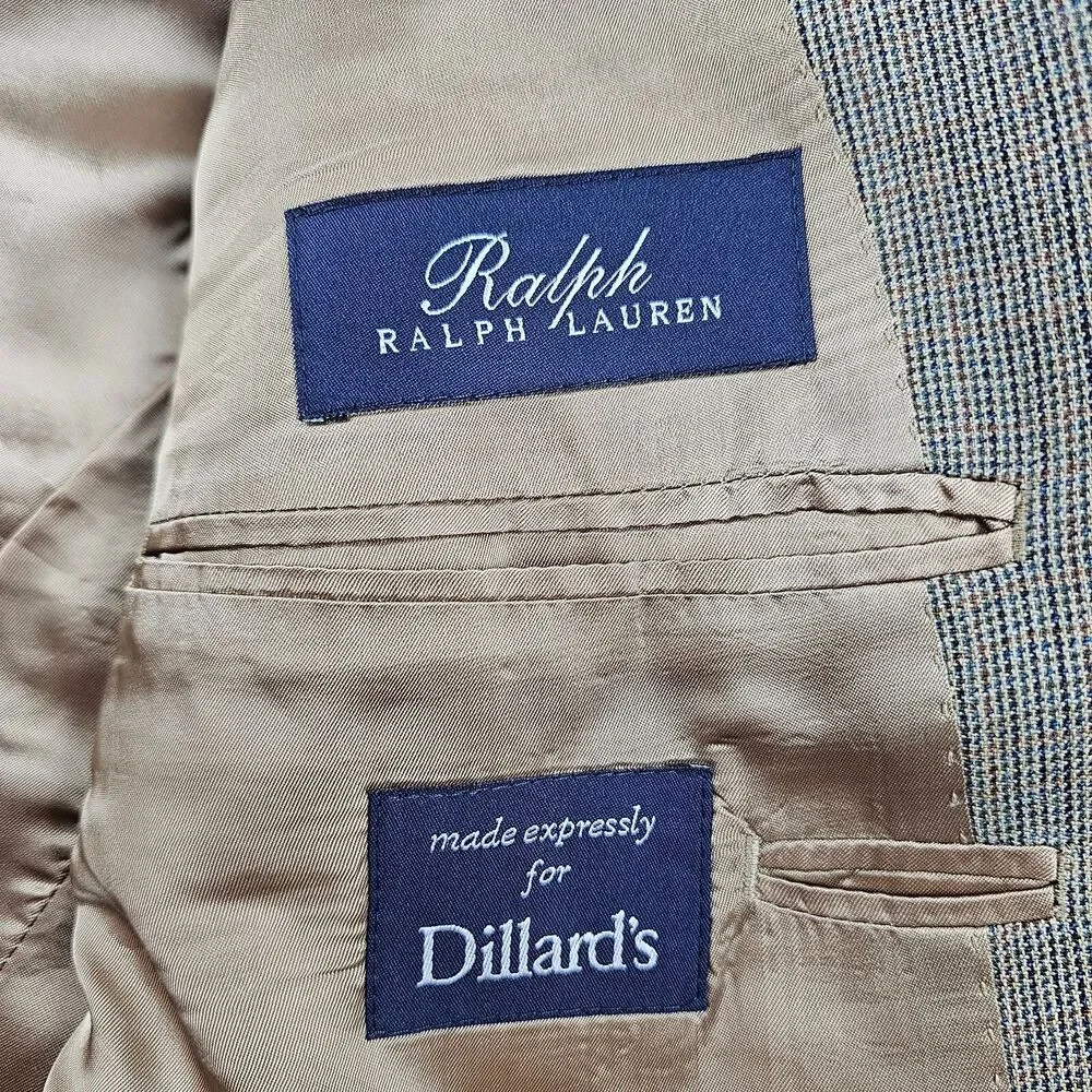 Ralph Ralph Lauren Blazer Jacket Mens 42L Tan Silk Wool Blend Sport Coat